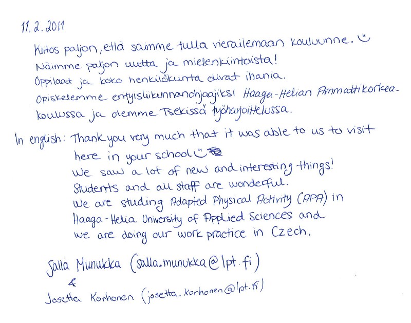 příspěvek v knize návštěv